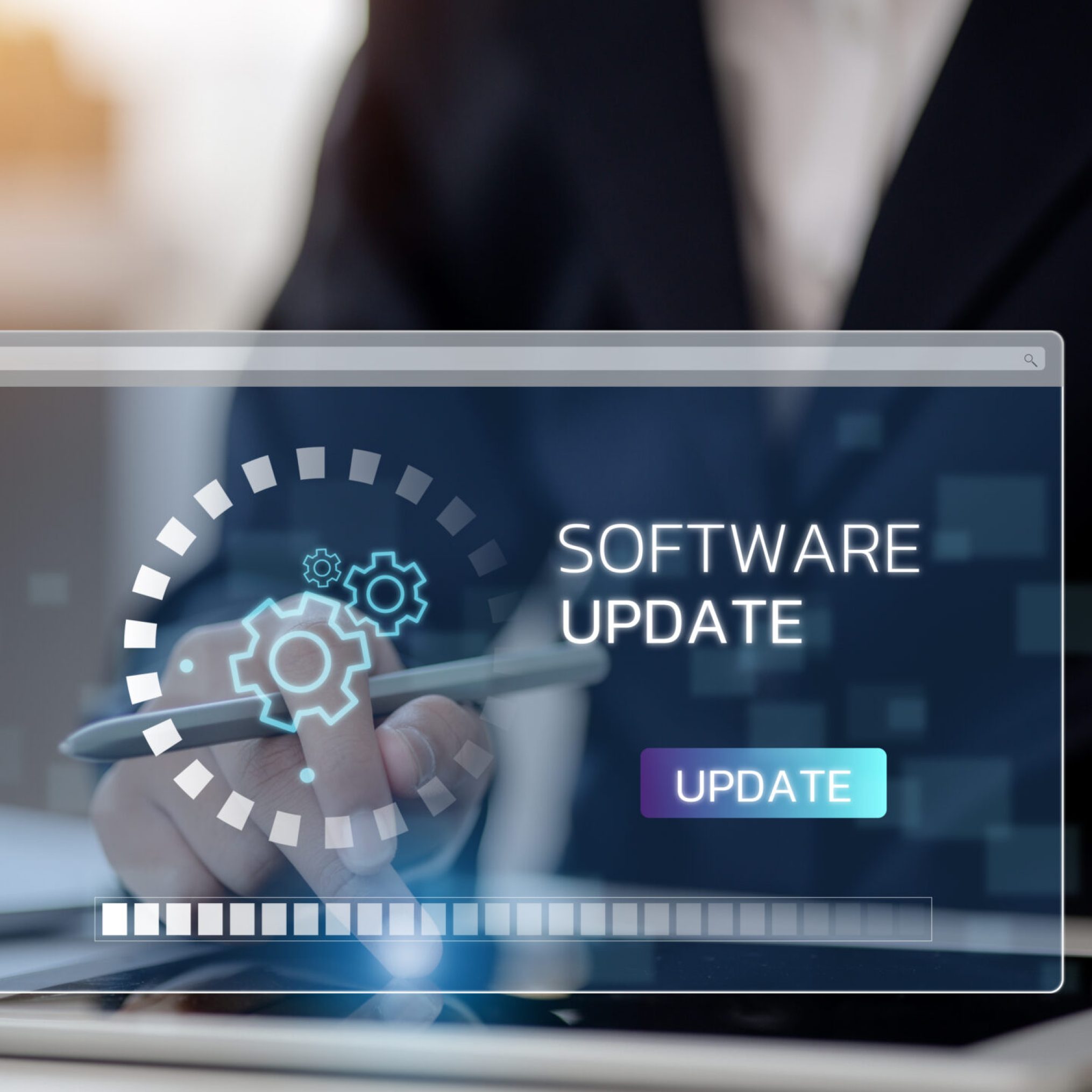 Installing update process. Software updates or operating system upgrades to keep your device up to date with enhanced functionality in new versions and improved security.
